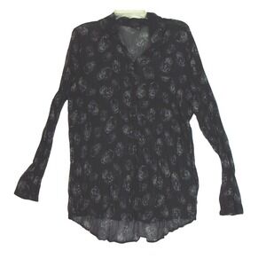 Rock and Republic XL Sheer Pleated Blouse with All‎ Over Print Skulls Goth Vamp